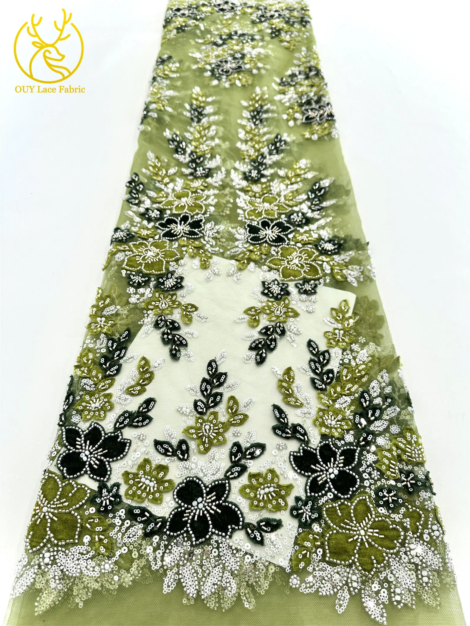 3D African Beaded Embroidered Flower Lace Fabric 2025 High Quality Nigerian Sequins French Lace Fabric for Wedding Party Dresses