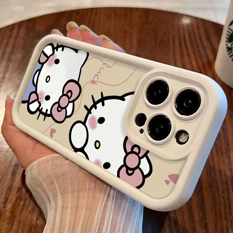 Sanurgente-Coques en silicone liquide Hello Kitty pour iPhone, coque mignonne, coque souple antichoc, originale, iPhone 16, 15, 14, 13, 11, 12Pro