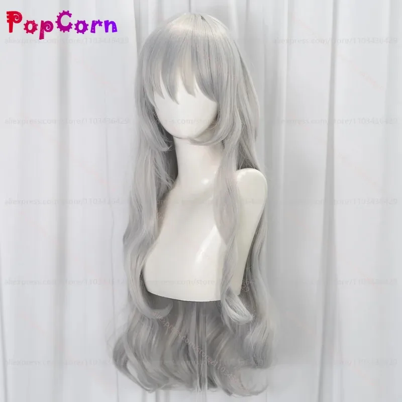 qq28LQLibrary of Ruina Argalia 77 ซม.ยาวหยิกสีเทาสีฟ้าผสมอะนิเมะวิกผมสังเคราะห์ทนความร้อนสำหรับปาร์ตี้ฮาโลวีนทุกวัน