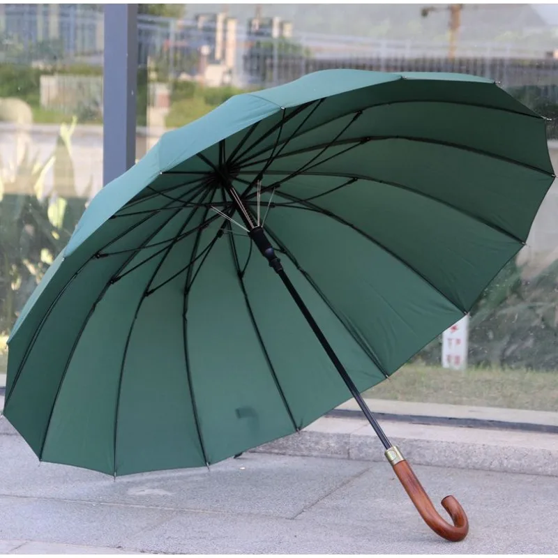 

16-Bone Upgraded Strong Windproof Double-Layer Umbrella, Solid Wood Handle, Automatic Long-Handled Umbrella for Outdoors