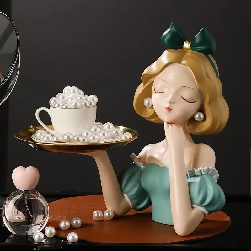 

Creative Girl Figurine Storage Tray Nordic Style Home Decor Cosmetic Snack Organizer for Living Room Table