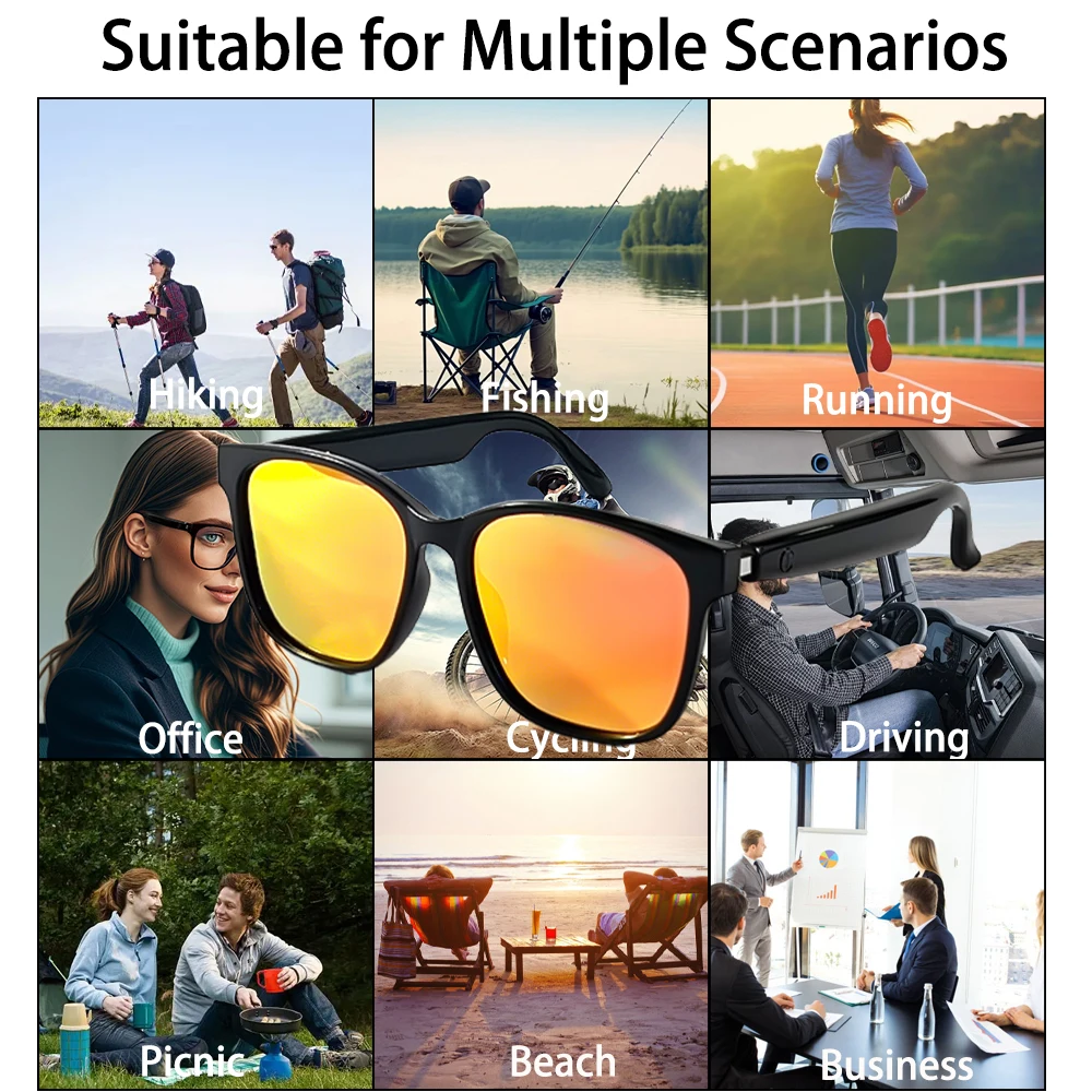 SENBONO 女性男性スマートメガネカメラコントロール Bluetooth 通話音楽コントロールボリュームコントロールサングラス屋外オフィス用