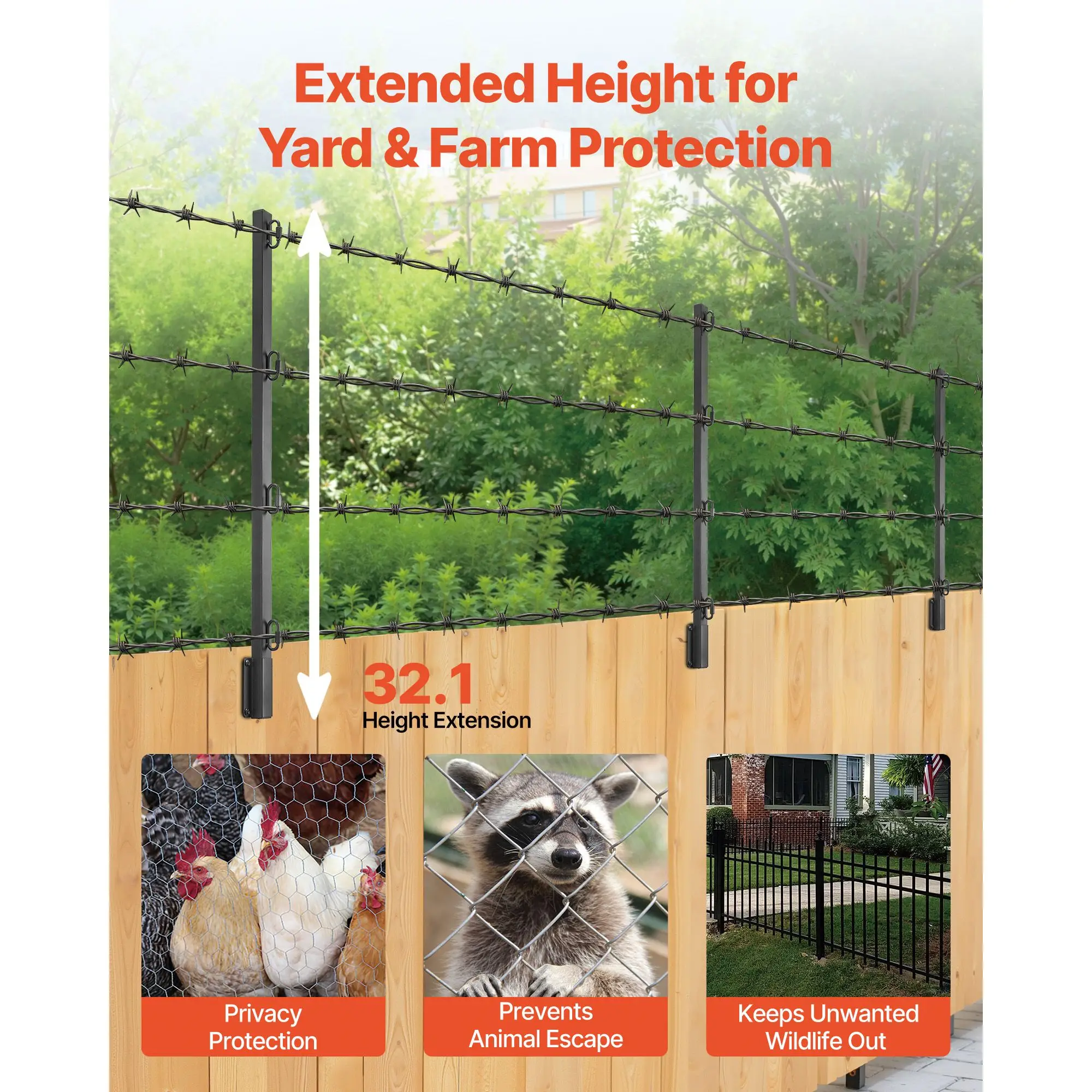 Fence Post Extender, 12 Packs 32.1 in Barbed Wire Arm, Sturdy Steel Fence Height Extender, Flat or Surface Mounted Barbed Wire Extension Arms, Protect Privacy and Prevent Pets Jumping Off