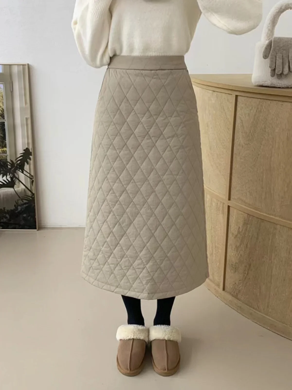 Women's Korean-Sle High Waist Skirt Autumn New 2024 Small Long dress Slimming Versatile Diamond Plaid A- line Skirt