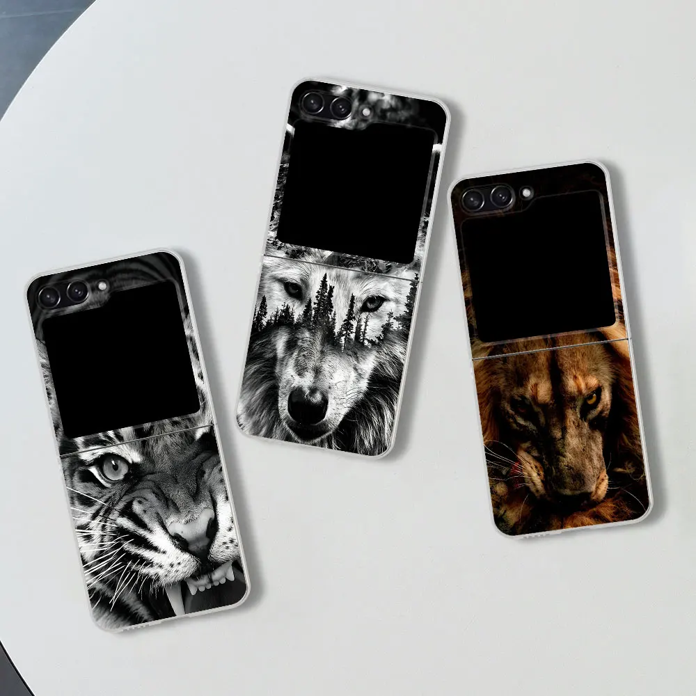 Cell Phone Case For Samsung Galaxy Z Flip6 Flip5 Transparent Cover Z Flip 5 6 TPU Folding Zflip6 Lion Tiger Beast King Wolf