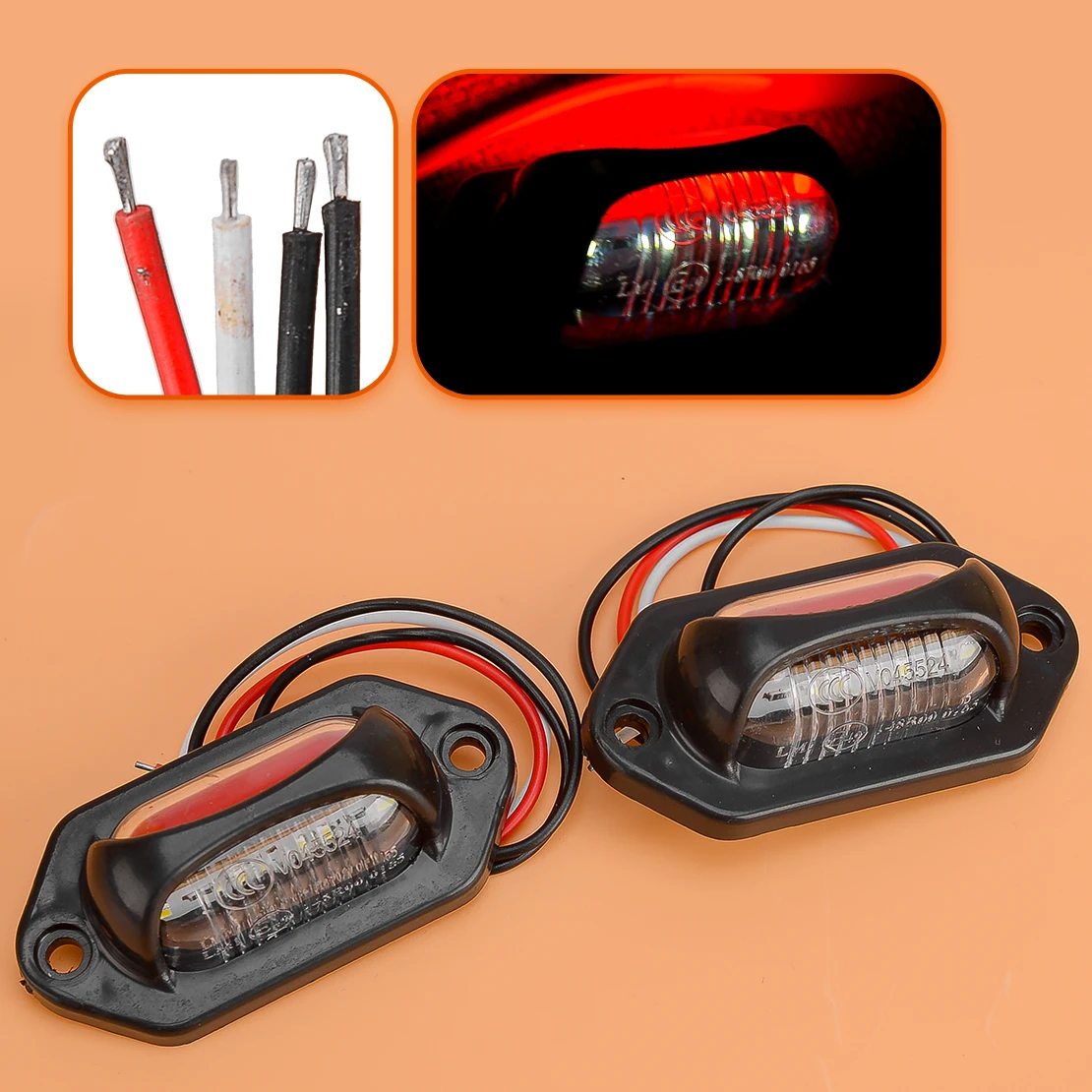 2Pcs LED License Plate Tag Light Side Marker Lamp Red & White Universal 12-24V for Car Truck Trailer RV Motorcycle Boat