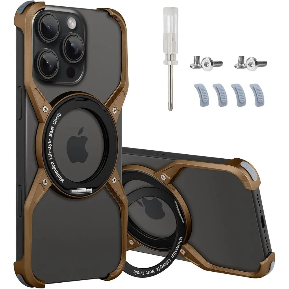 

Металлический чехол с магнитной подставкой для iPhone 16, элегантный безрамный дизайн