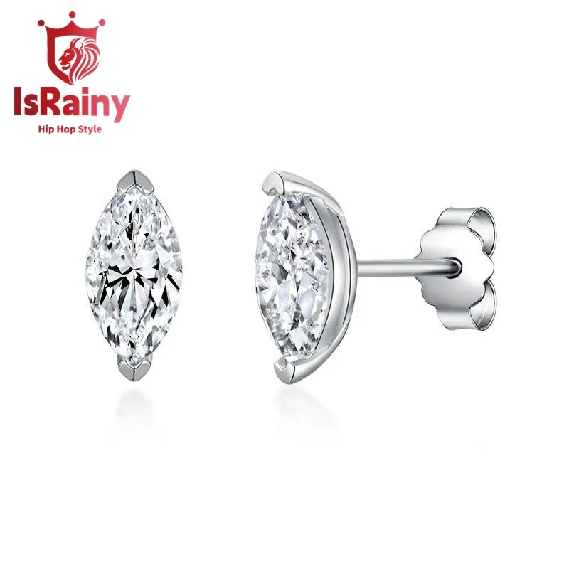 IsRainy Hip Hop Rock 925 Sterling Silver GRA Moissanite Diamond Wedding Engagement Ear Stud Earrings Fine Jewelry for Women Men