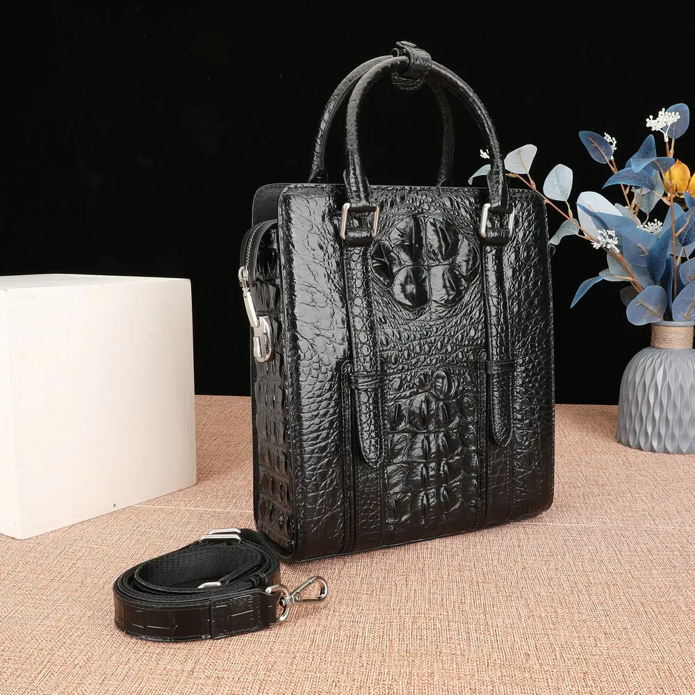 

2024 New Pass Lock Crocodile Leather Men's Briefcase Genuine Leather Business Handbag For Man Large Capacity Vertical Bag 45