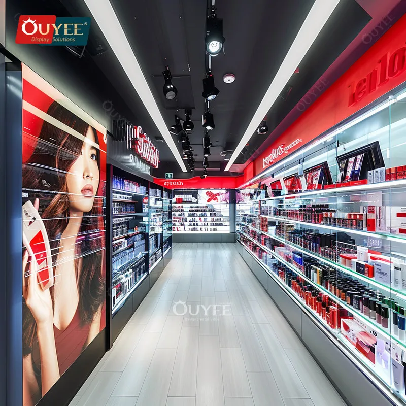 Op Maat Gemaakte Glazen Cosmetische Teller Ontwerp Winkel Rek Parfum Display Bar Haarverlenging Pruik Winkel Display Meubels Sh