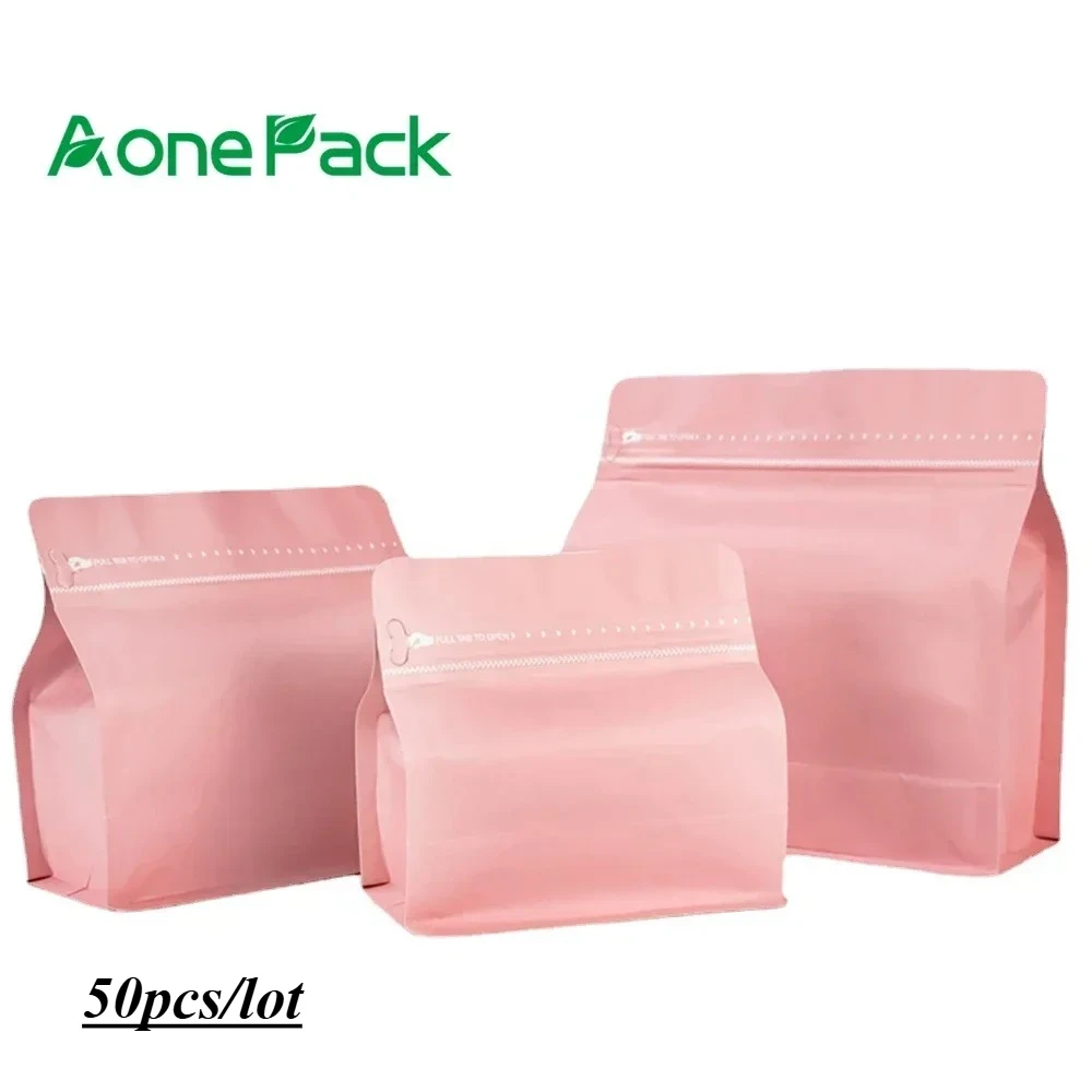 50 Uds. Bolsa de embalaje de té en polvo de café, color rosa mate, 150g, 250g, 500g, con válvula, papel de aluminio, aperitivos, nueces, arroz, bolsa de almacenamiento de alimentos para mascotas