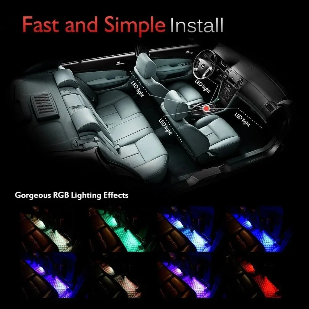 4pcs/et 7 Color LED Car Interior Lighting Kit car styling interior decoration atmosphere light and Wireless Remote Control