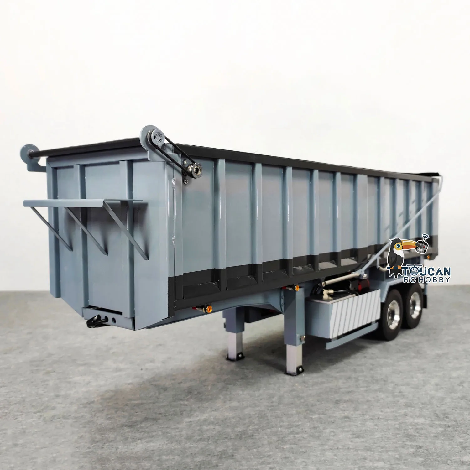 1/14 Metal 2-axle Hydraulic Dump Trailer Electric Tarpaulin for Toy RC Tractor Truck Cars Vehicle Model