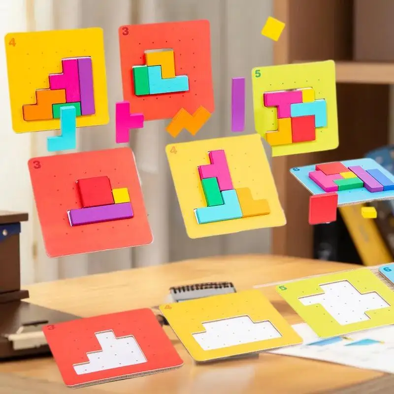Estimulantes quebra-cabeças matemáticos Tangram 3D - Jogo de blocos de construção para crianças; Quebra-cabeça interativo de mesa em cores e formatos
