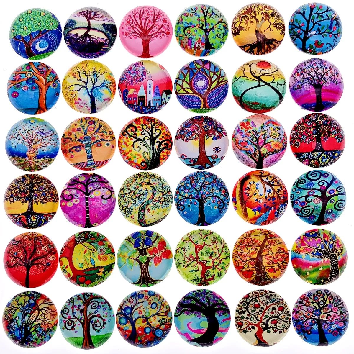 Onebeading 12mm 20mm 25mm Random Mixed Round Life Tree Cabochons Pattern Glass Flatback Photo DIY Earring  Making Accessories