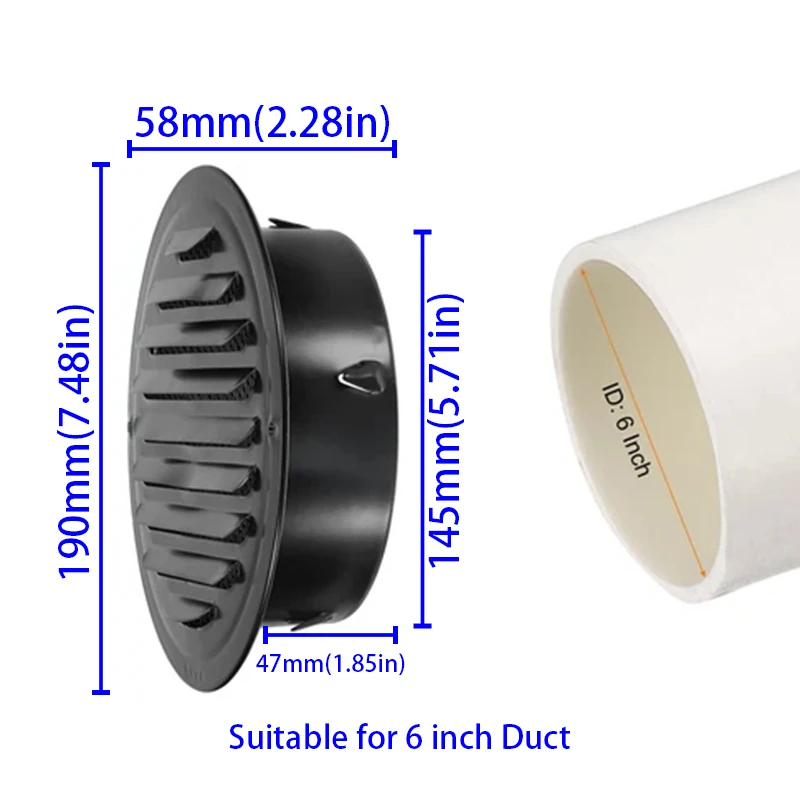 2pcs 150mm/6inch Stainless Steel Vent Grille Exterior Wall Duct Ventilation Cover Built-in Mesh Screen Kitchen Bathroom w/ Screw