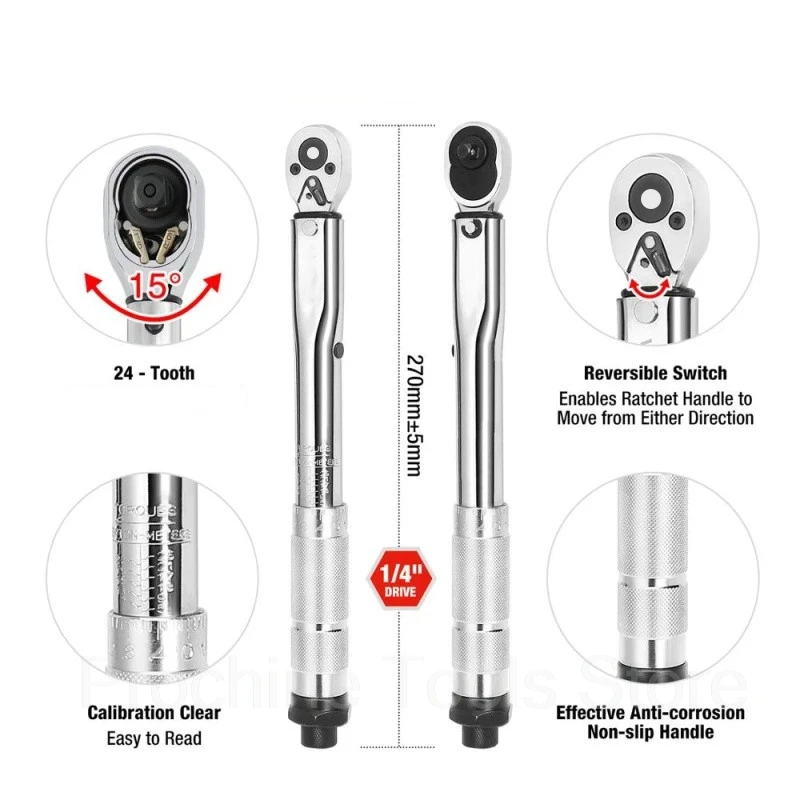 5-210N.m 1/4 3/8 1/2 Inch Torque Wrench Square Drive Precise Preset Torques Spanner Ratchet Key Adjustable Torques Key Hand Tool