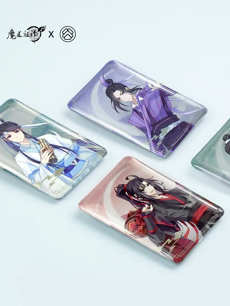 Anime Grandmaster of Demonic Cultivation WeiWuXian LanWangJi Cosplay Reflect Light Double Flash Square Tinplate Badge Xmas Gift