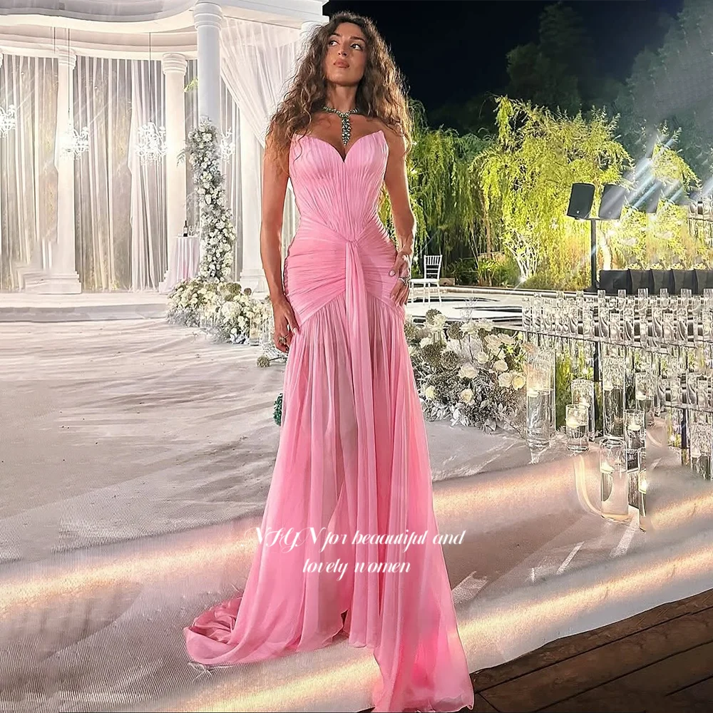 NFYN Pink Prom Dress Mermaid Evening Dress with Pleats Formal Occasion Dress Chiffon vestidos de fiesta Customized