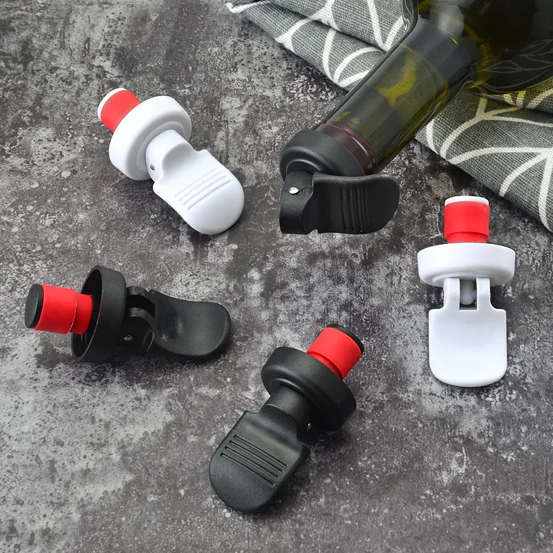 4pcs Creative Red Wine Stopper Breathing Fresh Manually Pressing Bottle Wine Champagne Vacuum Gadget Cork PP Material Bar Tool