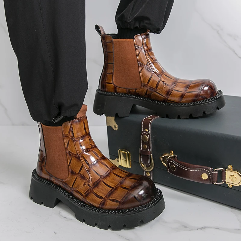 

Мужские ботинки челси с высоким вырезом на толстой подошве, однотонные модные деловые мужские ботинки, размер 38-46