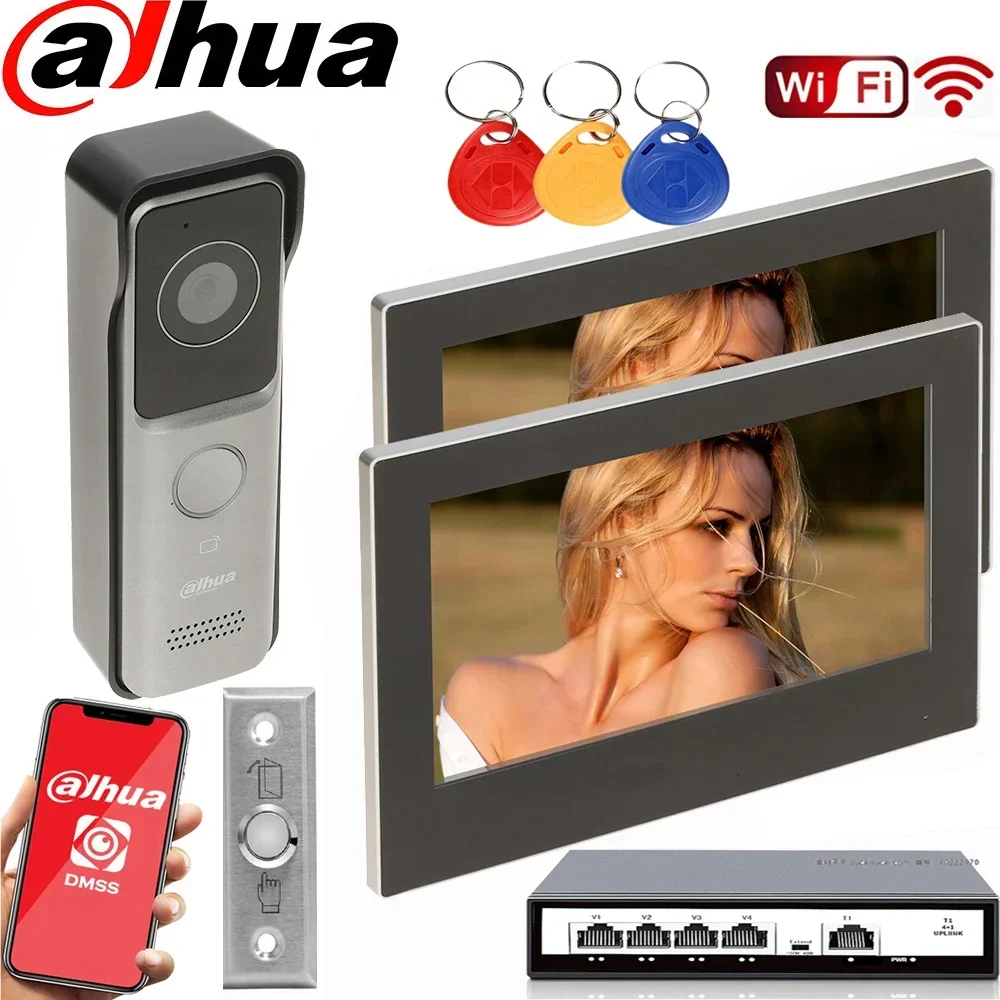 Mutil language Dahua VTO2311R-WP POE  WiFi Video Intercom camera kit IP Villa Door Station with 2pcs wifi Indoor Monitor