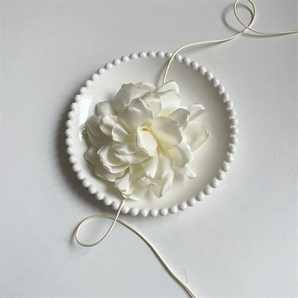 Long Rope Rose Flower Choker with Large Flower Adjustable Wedding Necklace Neck Accessories French Style Romantic Necklace