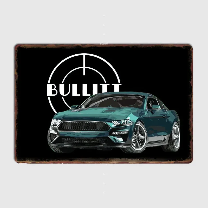 Mustang Bullitt GT 5.0L V8 Sportwagen Retro Poster Metallschild Poster Bar Schlafzimmer Wand Home Decor Raumdekoration