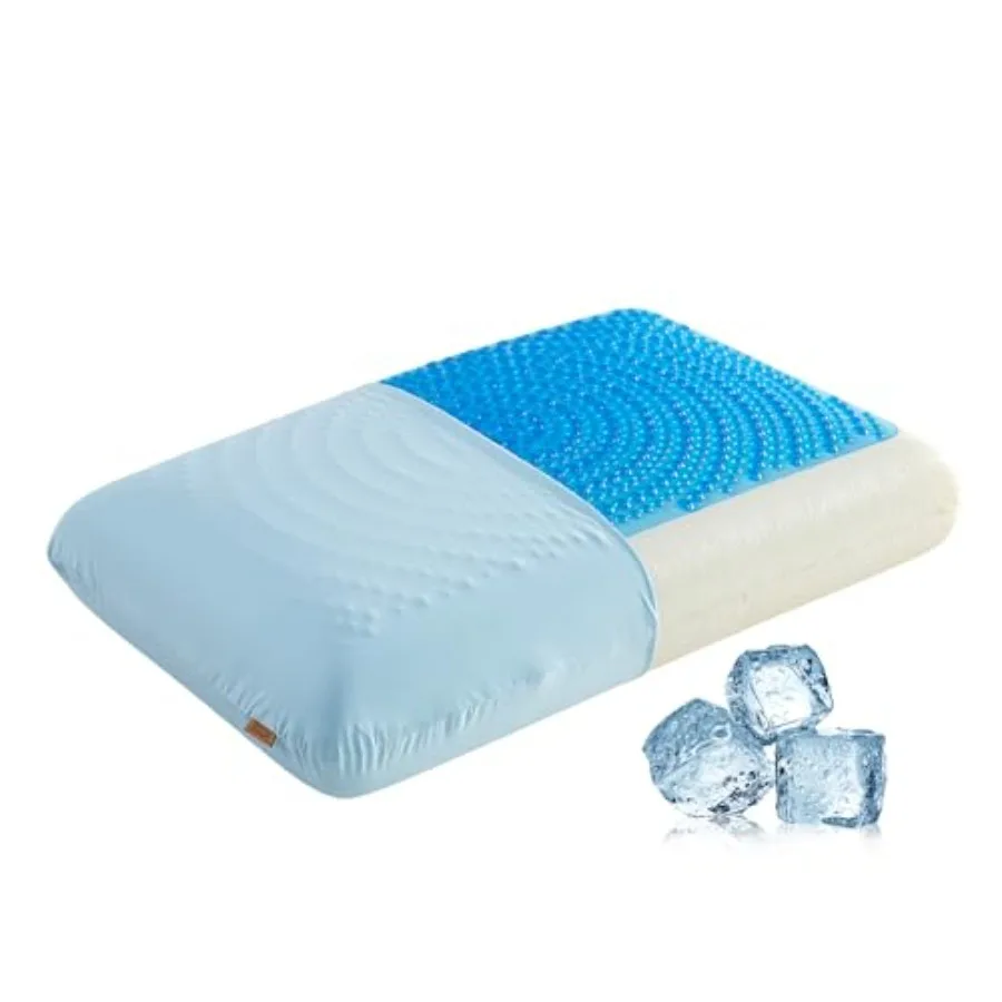 

Gel Cooling Memory Foam Pillow for Side Blue Back and Stomach Sleepers for Sleeping Standard Size Cool Bed Pillow Removable and