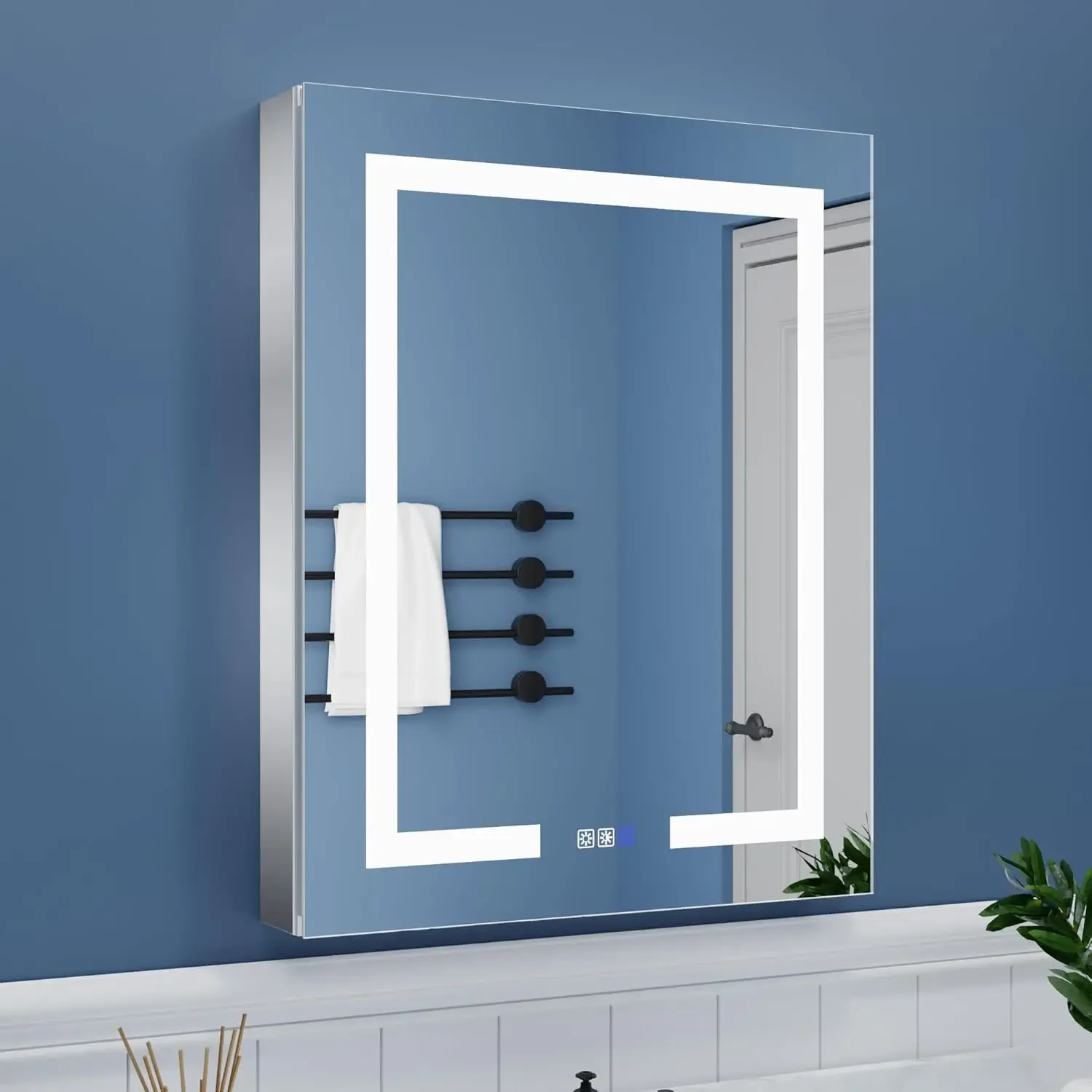 ExBrite Armoire à pharmacie de salle de bain éclairée par LED avec miroir, 24 x 30 pouces, Armoire à pharmacie à LED encastré ou en surface, Désembueur