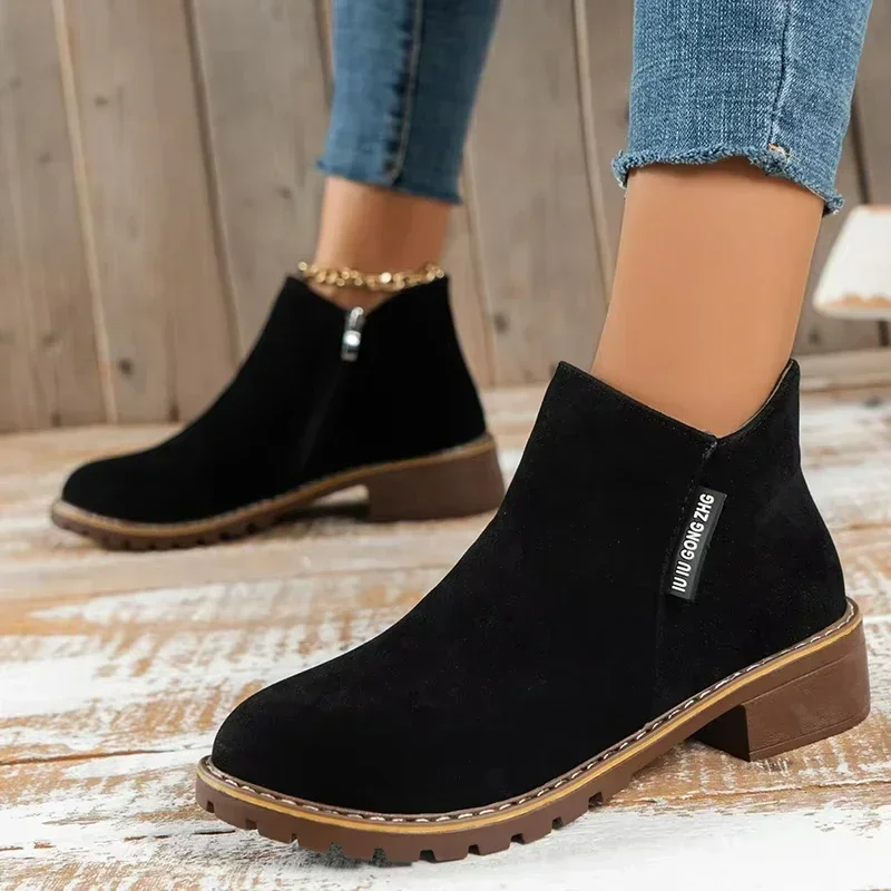 

2025New Women's Boots High Quality Suede Casual Ankle Boots Fashion Outdoor Platform Booties Side Zipper Short Boots Botas Mujer
