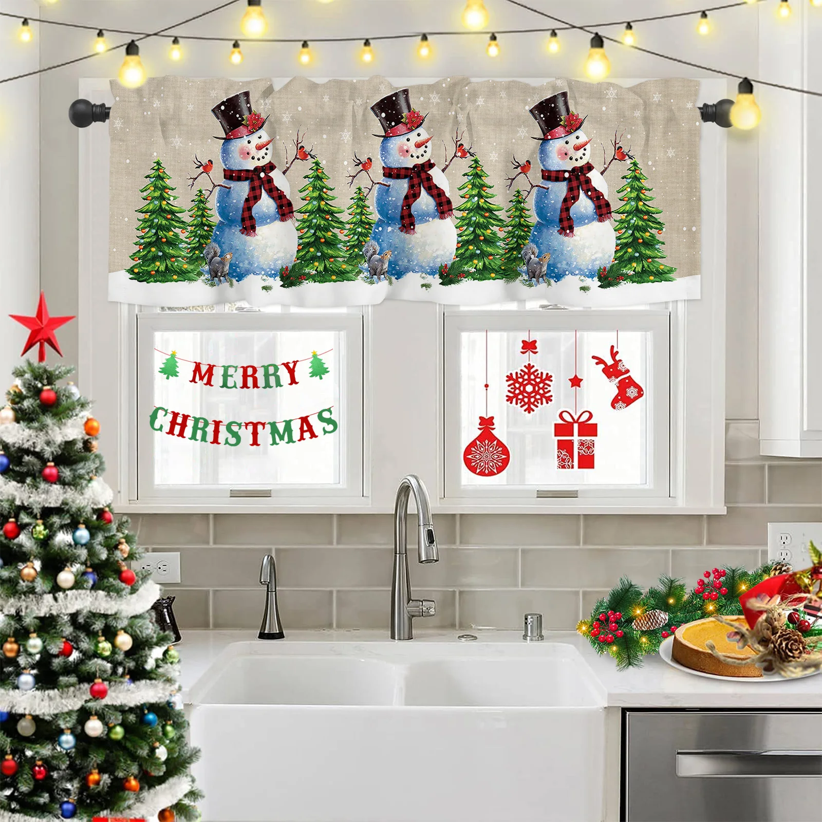 

ZEDLIYU Valances for Windows Kitchen Living Room Small Window Valance Christmas Snowman 1 Panel, 54 x 18 Inch
