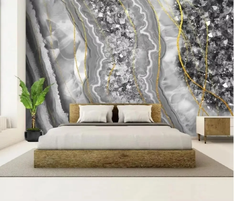 Customize Modern luxury abstract Golden lines marble texture landscape TV bedroom background wall 3d wallpaper papel de parede