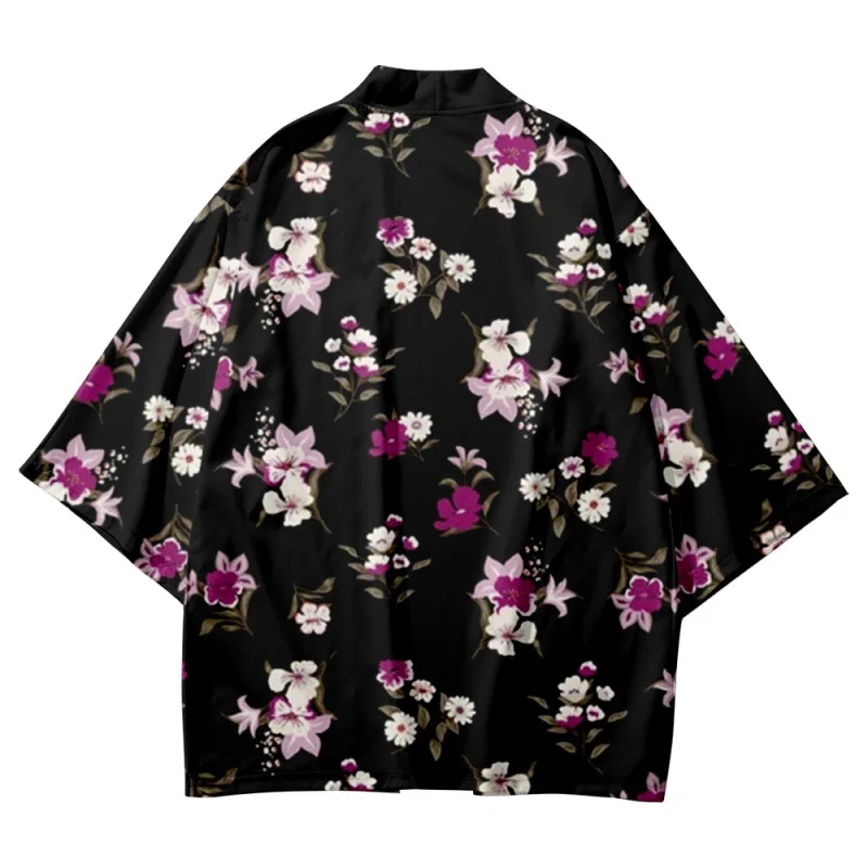 

Japanese Flowers Print Vintage Kimono Cosplay Men Women Cardigan Robe Summer Yukata Haori Asian Traditional Clothing