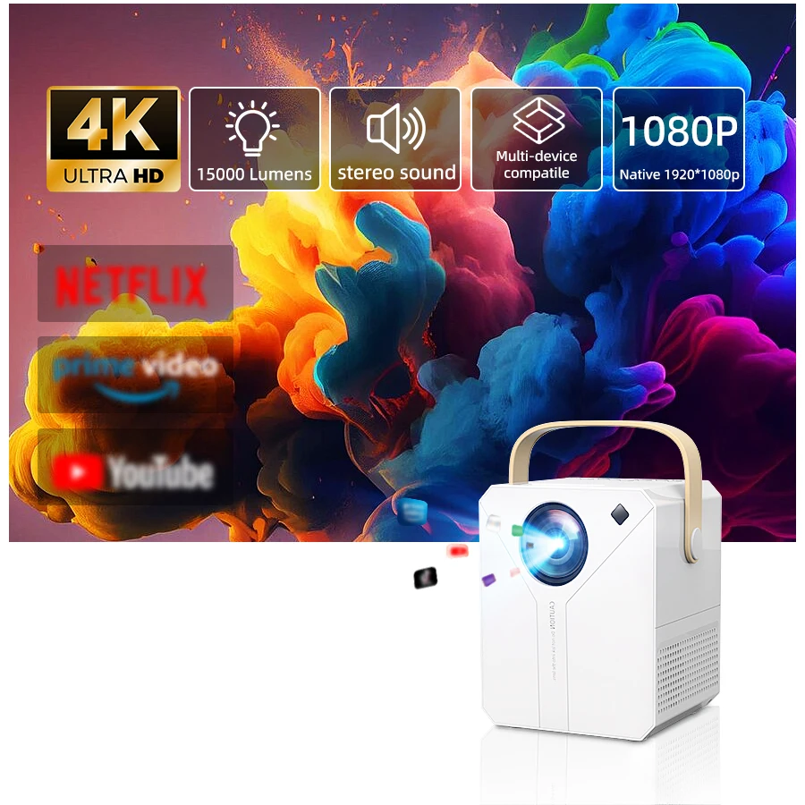 2025 New 4K Ultra HD Projector, Built in Android System, 5G WiFi Connection to Phone Screen Projection, Compact and Portable, Su