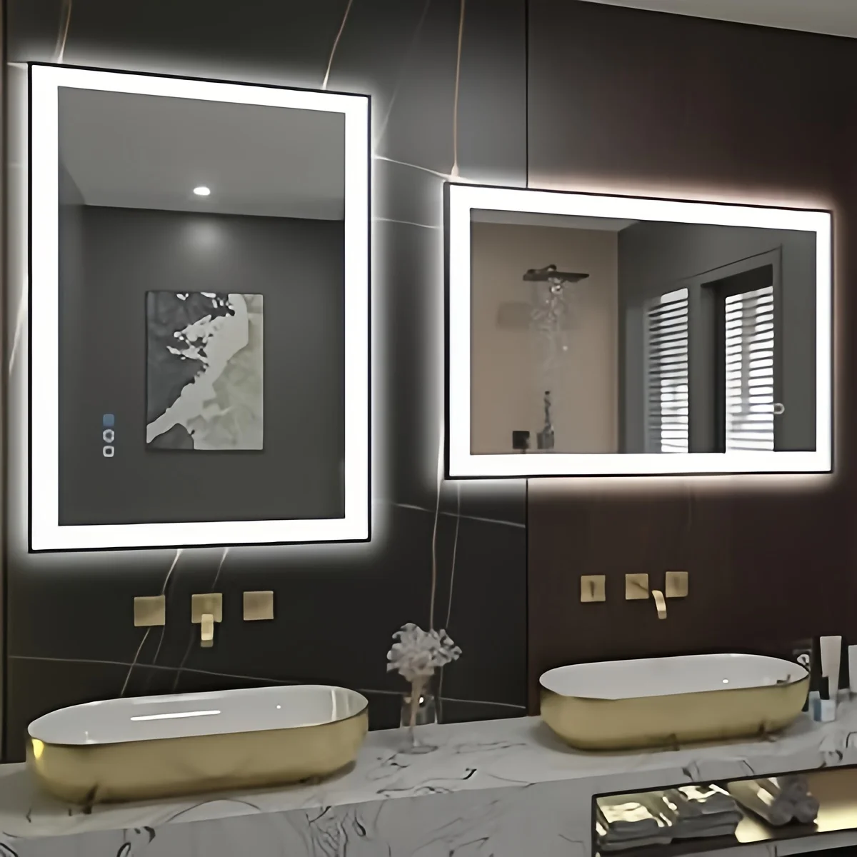 With 3 Color Lights Mirror With Led Light Makeup Mirrors Dimmable Touch Switch Control Bathroom Backlight the Wall Miror Fixture