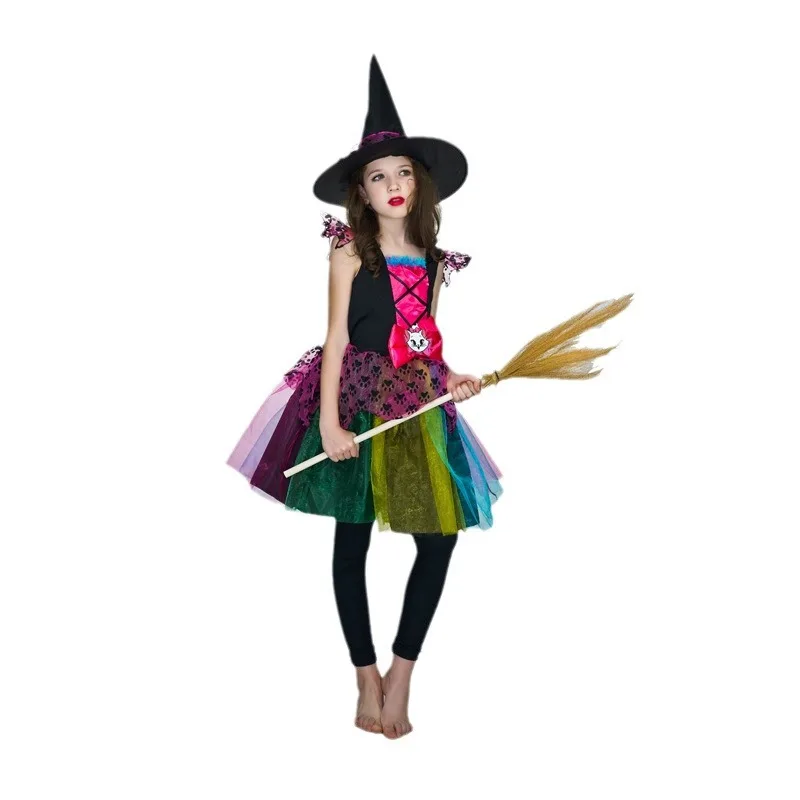 

Детский красочный костюм маленькой ведьмы для маскарада и выступления на сцене