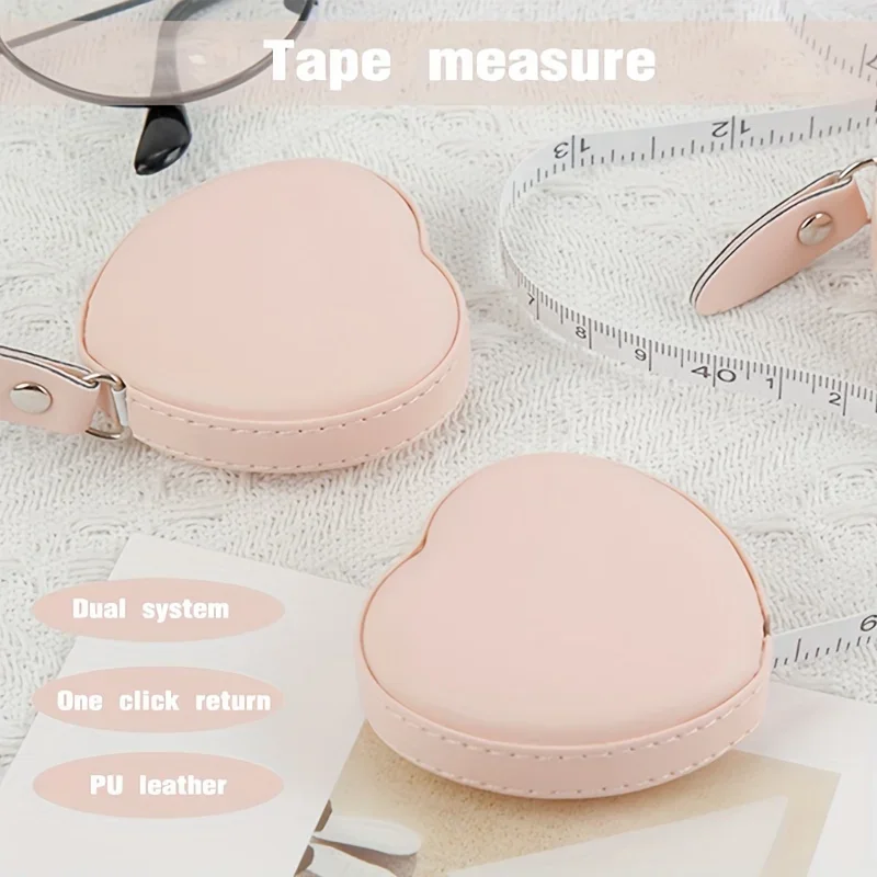 1pc Multi-Functional PU Leather Pink Love Small Tape Measure - Waist and Bust Measuring Cloth Ruler for Home Use 1.5 Meters Long view 5