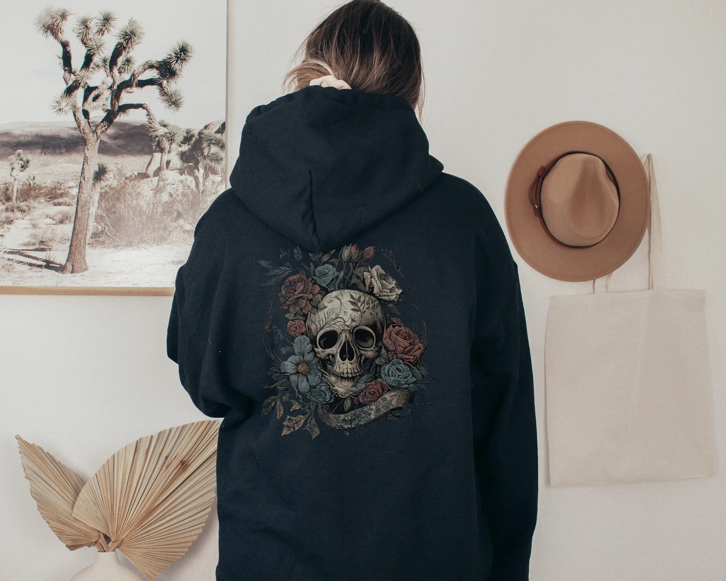 

Autumn and Winter Style Bold Skull Insect Cotton Hoodie The Skull and Insect Design Creates A Visually Impactful Look