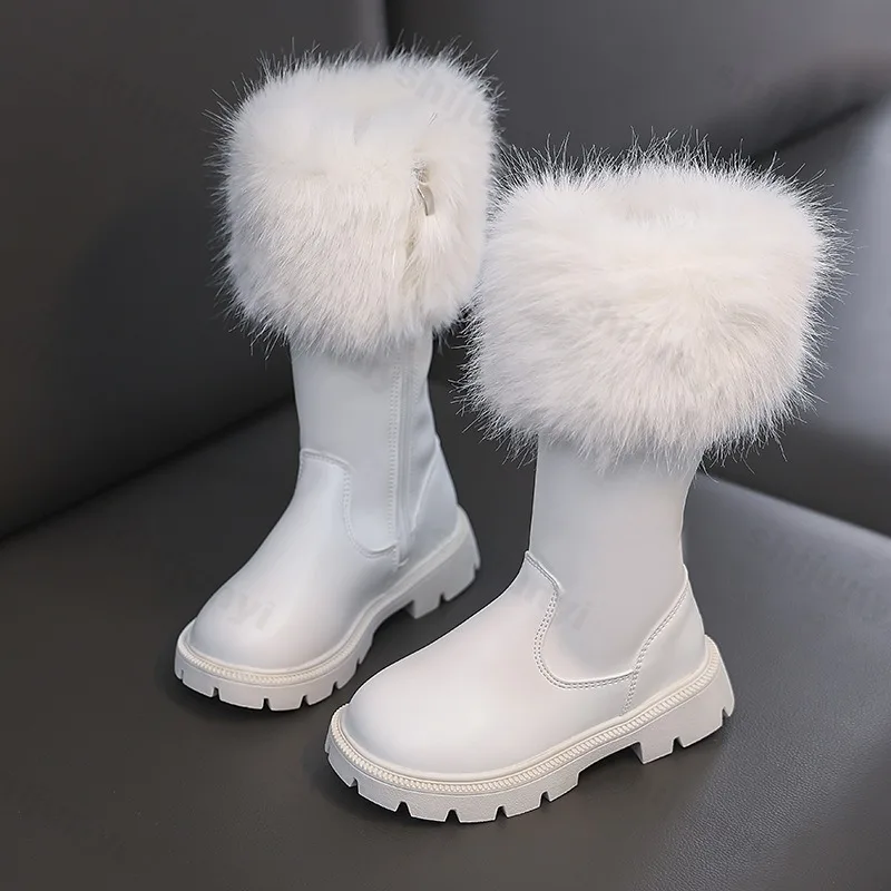 Children Knee Length Snow Boots 2026 Winter Warm Plush British Girls Princess Boots Kids Zipper Comfortable Non Slip Long Boots