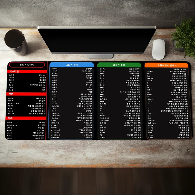 Korean Excel Shortcuts Pattern Large Mouse Pad Office Desk Mat Computer Keyboard Pad Starters Gift for Office Workers Students