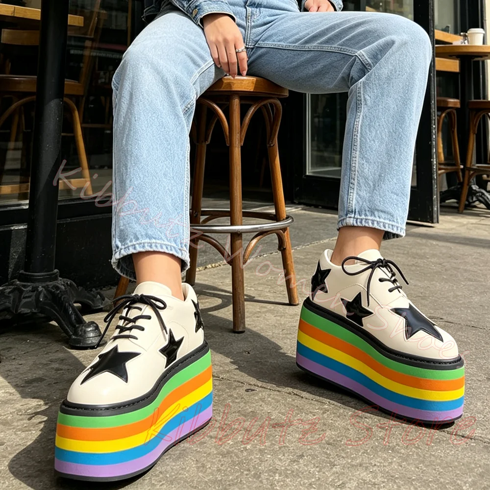 Women Platform Sneakers Star Patchwork Colorblock Thick Sole Buckle Gothic Punk Style Breathable Summer Sandal Shoes Round Toe