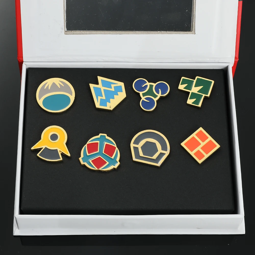 Pokemon Gym Badges Kanto Johto Hoenn Sinnoh Unova Kalos League Region Orange Islands Pins Brooches Box Set Pocket Monster