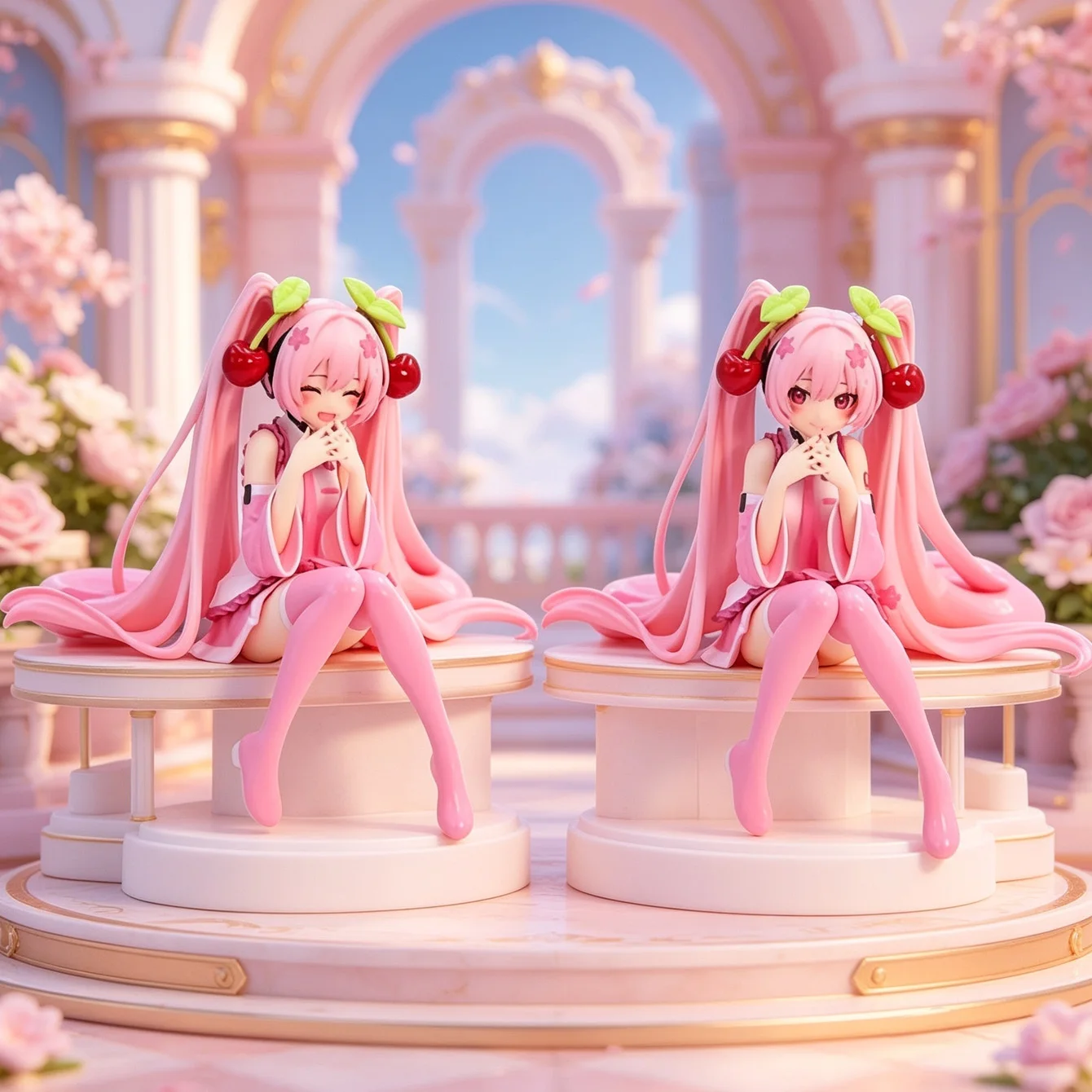Sakura Hatsune Miku Noodle Stopper Style Figure Pink Cherry Outfit with Cherry Hair Accessories High-Quality Collectible Model