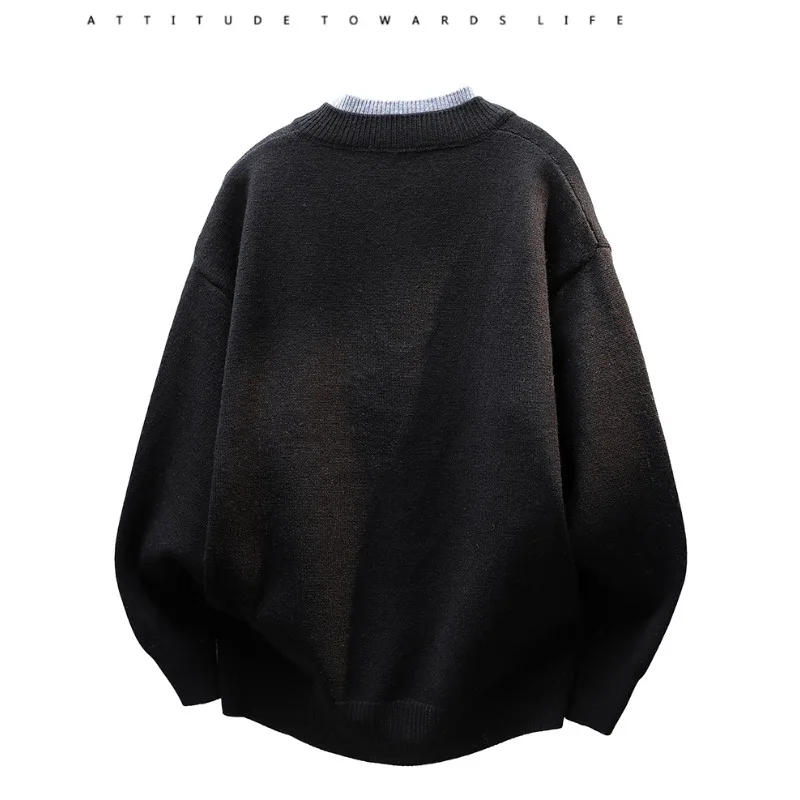 Herren-Strickpullover im Old-Money-Stil mit Henley-Kragen, locker geschnitten, Oversize, Plus Size, lässige Strickware, Oberbekleidung für den Alltag – Detail 6