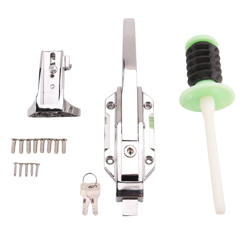 

Safety Freezer Door Latch Handle Set With Adjustable Offset Strike And Inside Release And Keys