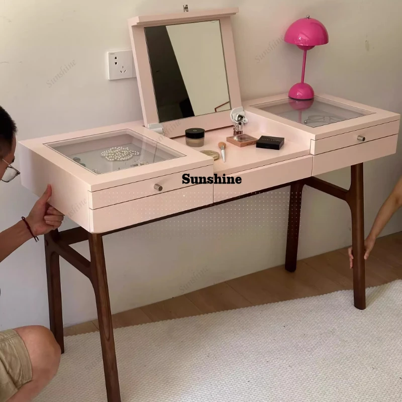 

French vintage style solid wood flip top dresser bedroom simple small apartment design cream style