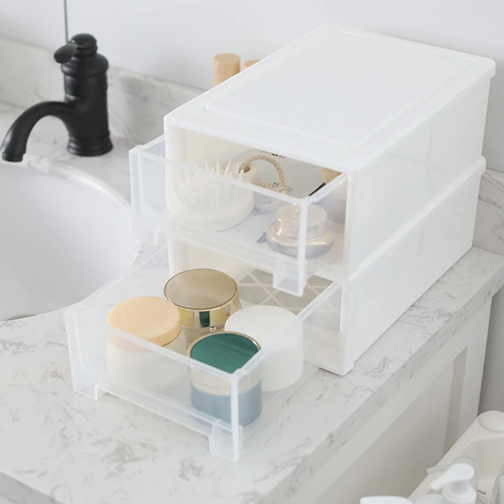 1Set Drawer Storage Box Stackable Three-Layer Desktop Organizer Large Capacity Makeup Skincare Jewelry Holder Desktop