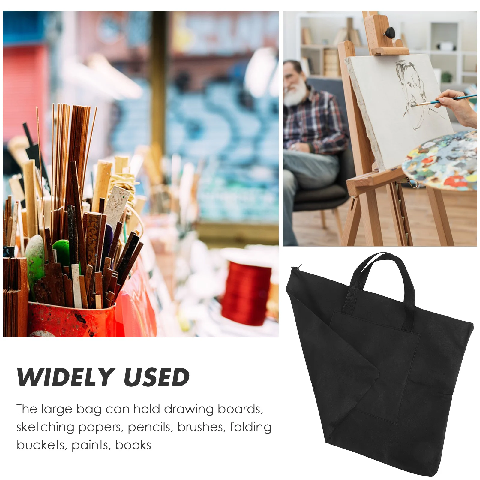 Sac de planche à dessin en toile imperméable noir, grand fourre-tout à fermeture éclair, mallette de rangement pour peinture, croquis, fournitures d'art