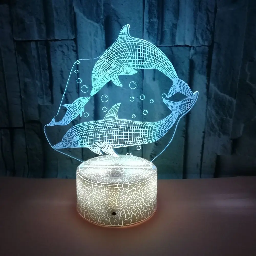 Nighdn-Dolphin 3D Illusion Night Lamp for Kids, Night Light, Bedroom Decoration, Christmas, Birthday Gift, Children, Boys, Girls